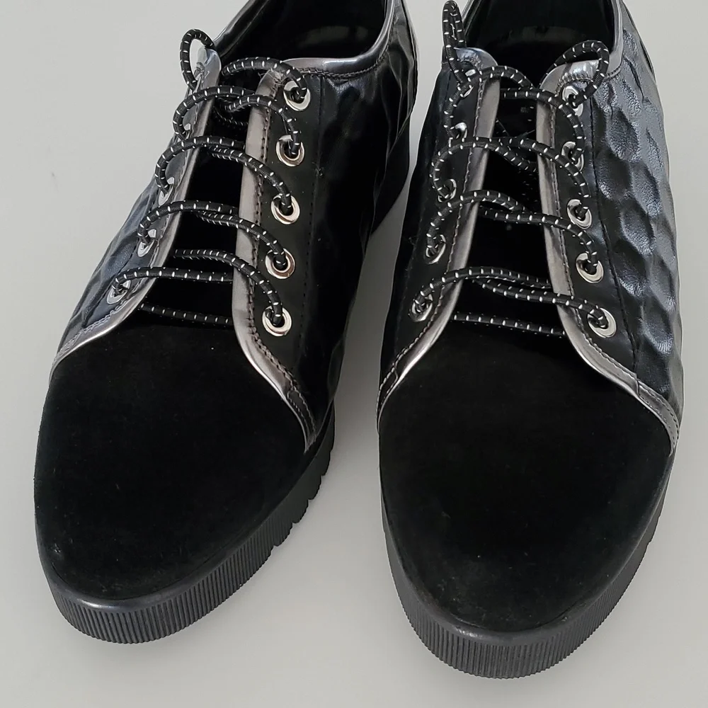 Aquatalia Aida Platform Leather Suede Sneakers
